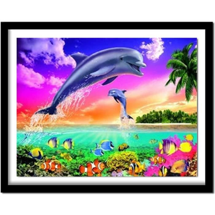 Kit Peinture Diamant 5D Dauphins QINRUBB - Art DIY Océan 30x40cm Pour Débutants
