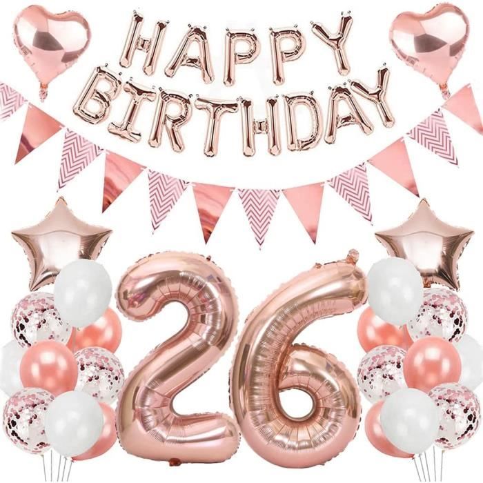 Décoration Anniversaire 26 Ans Femme - Kit Ballons Et Accessoires Rose Gold Et Noir - Pour Fête Et Gâteau - 8
