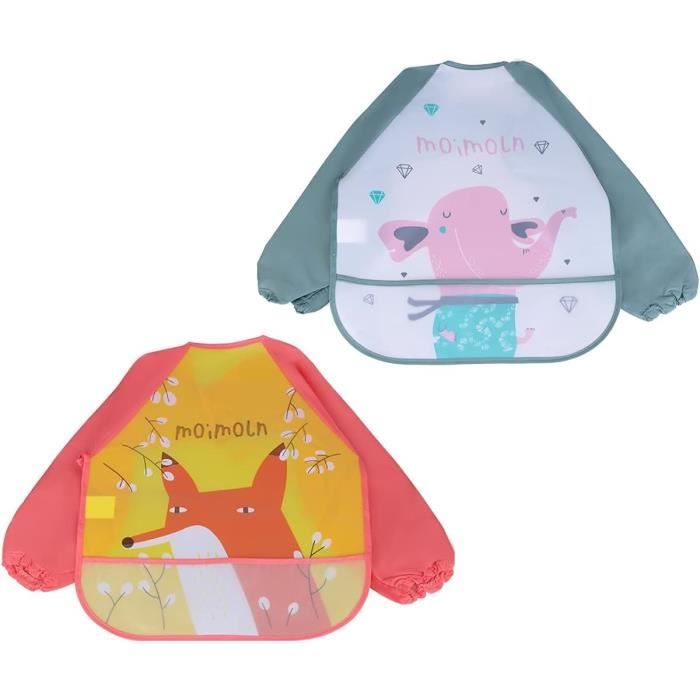 4 Bavoirs Manches Longues Bébé Étanches - Vicloon - Polyester/PEVA - 6 Mois à 3 Ans - Lavable Machine