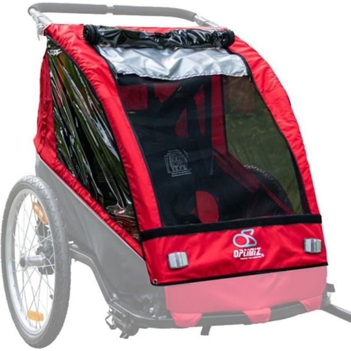Bâche remorque enfant Optimiz 520137 - Rouge - Capote ajustable et fenêtres anti-moustique