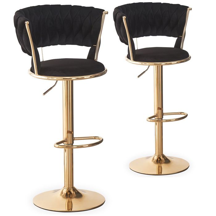 MENZZO Lot de 2 chaises de bar dossier arrondi style maillage Xenox Velours Noir et Métal Or MENZZO Lot de 2 chaises de bar dossier arrondi style maillage Xenox Velours Noir et Métal Or