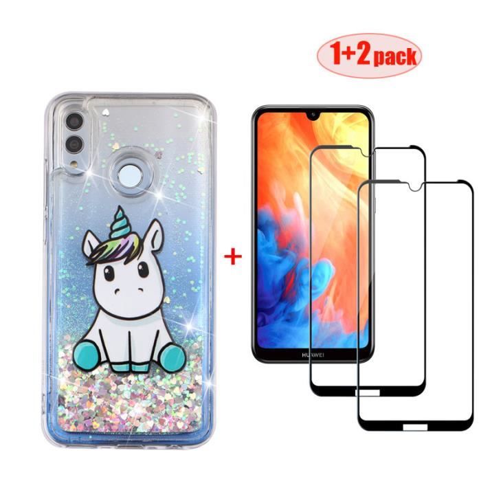 SEEYA pour Huawei Y6 2019 Housse en Cuir Coque Violet Glitter /Étui /à Rabat Paillette Papillon Portefeuille Pochette Portable Porte Carte Rigide Flip Folio Case Cover pour Les Filles