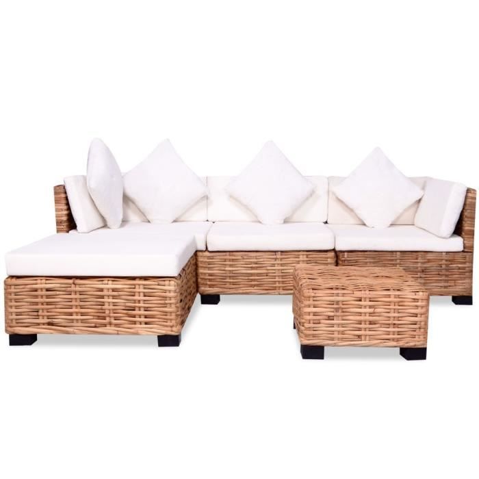  Salon de jardin 14 pcs Rotin naturel-MEE 