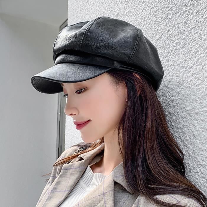 Casquette En Cuir Noir Femme