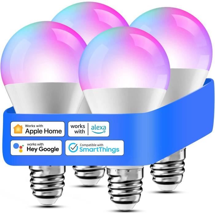 Ampoule LED Connectée, Lot de 4 Ampoule E27 WiFi Compatible avec Apple