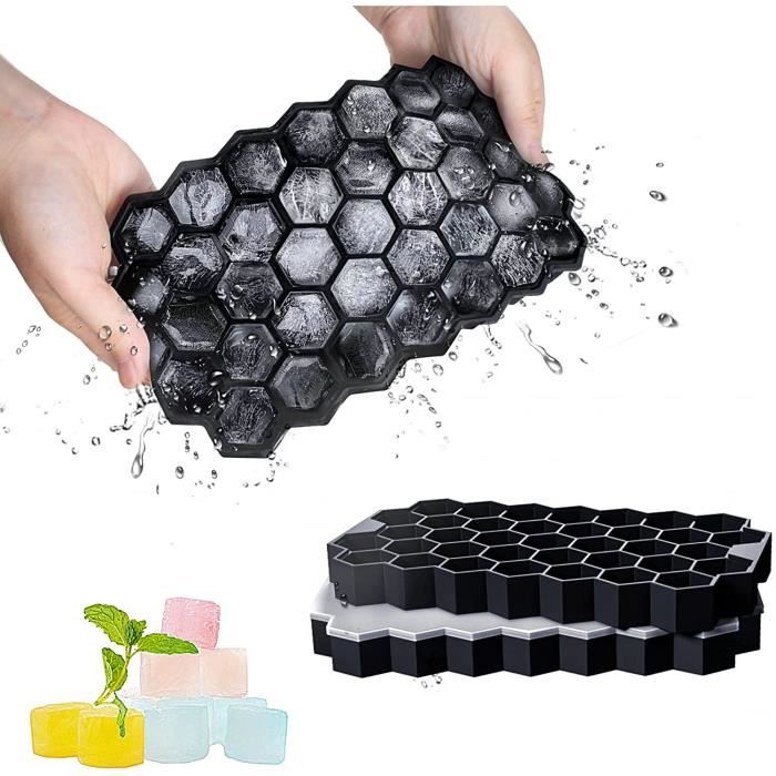 Excnorm Lot de 3 bacs à glaçons en silicone de grande taille avec couvercle amovible anti-fuite et sans BPA pour cocktails, whisky, glaçons flexibles et empilables