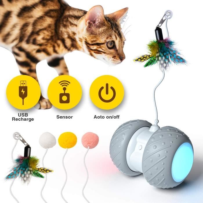 Watsabro Jouet Chat Interactif Automatique Jeu Chat Avec Plume Accessoire Pour Chat Balles Chat Avec Lumiere Led Et Batt Cdiscount