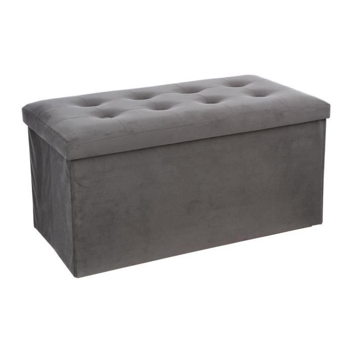 Pouf + Étagère de Rangement - Eazy Living - Mathieu - Velours Gris - 76x38 cm - Polyvalent