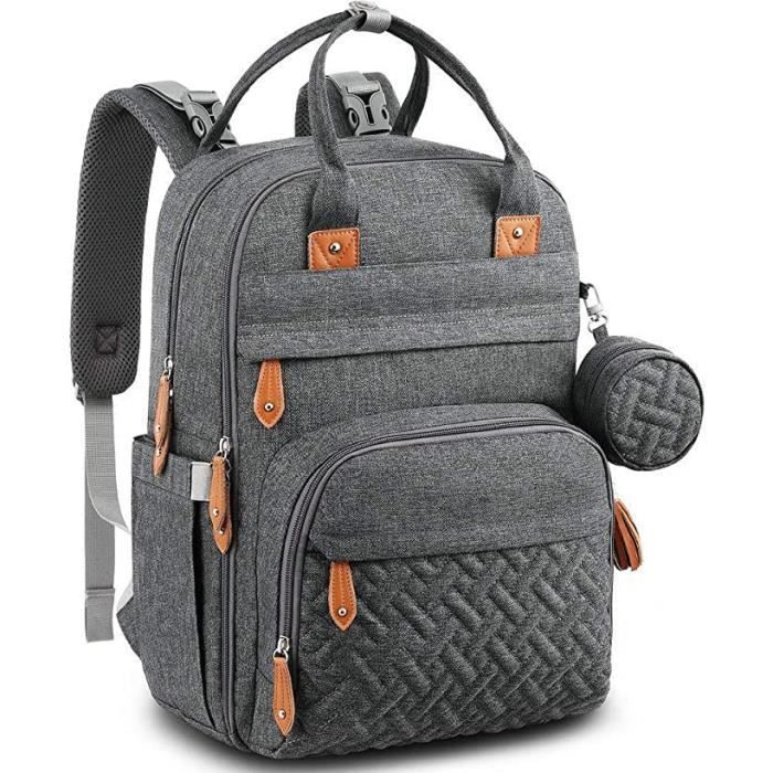 Sac à Dos à Langer BabbleRoo - Grande Capacité Multifonction Imperméable - Gris foncé