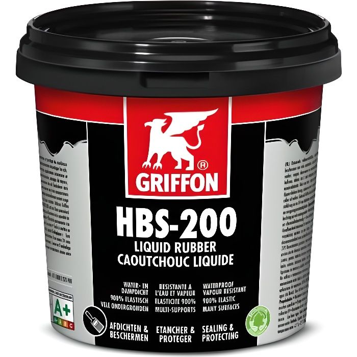 Caoutchouc Liquide - Griffon - Hbs-200 - 1L - Noir - Idéal pour étanchéité et protection