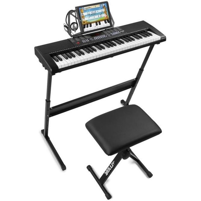 max kb4 - kit complet piano numérique débutant avec support pour piano, banc de clavier rembourré et casque audio