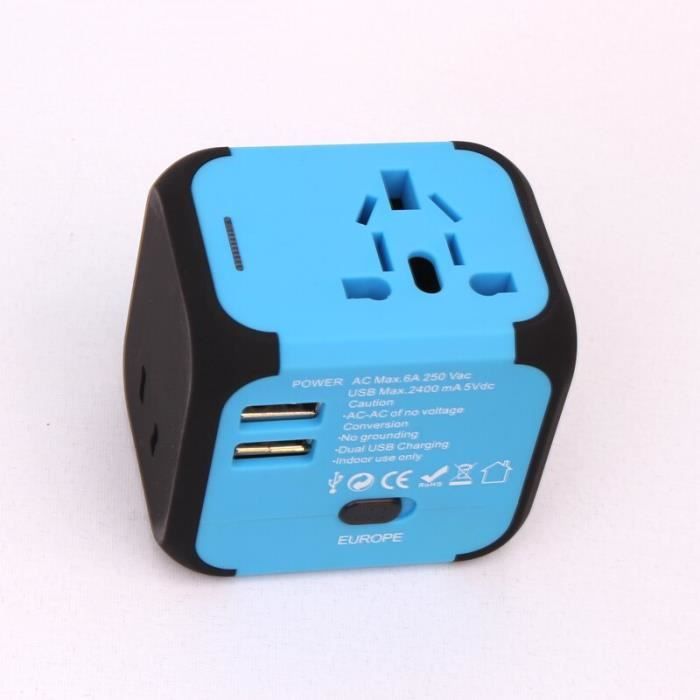 Prise mondiale universelle - 170+ pays - Chargeur rapide 20 W - 2 ports USB- C et 2