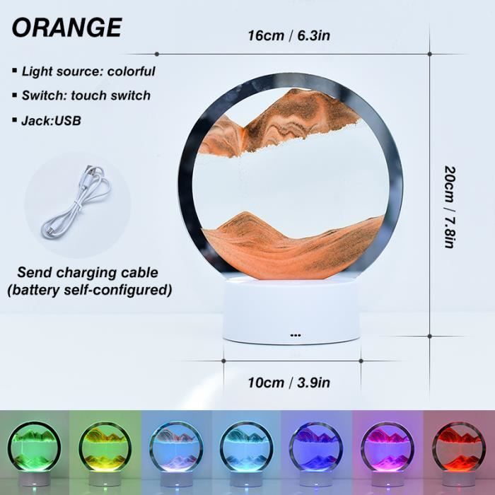Orange - Lampe De Table Led En Verre 7 Couleurs Peinture De Sable 3d Image Dart En Forme De Sablier Ve