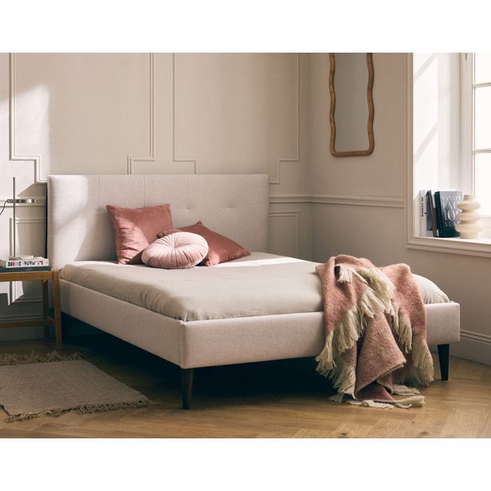 Monet - lit queen size - 160x200 - sommier inclus - en tissu - Beige