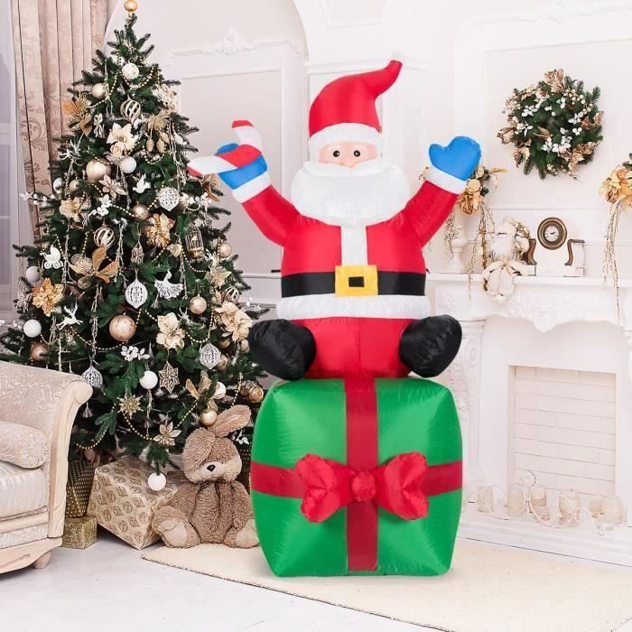 Père Noël Auto-gonflant Avec Couronne Lumineuse LED, Décoration De Noël Bonetti