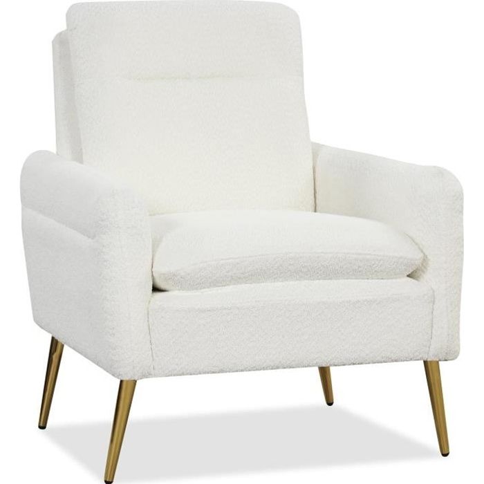 costway fauteuil salon scandinave en tissu bouclette, fauteuil crapaud avec coussin rembourré et pieds métalliques, blanc