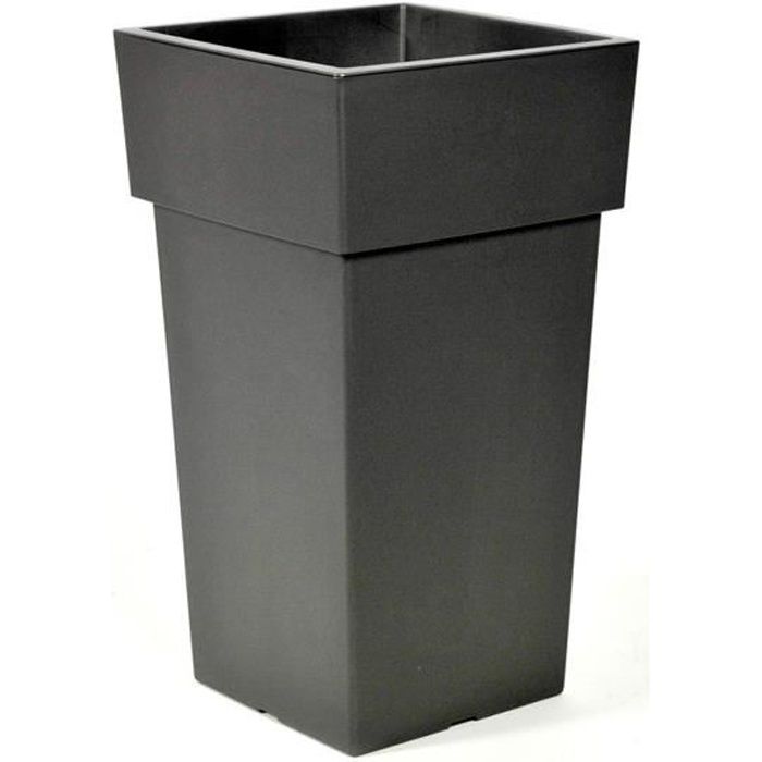 Pot de jardin carré haut Toscane - EDA - Anthracite - 62 L - Pré-percé - Polypropylène