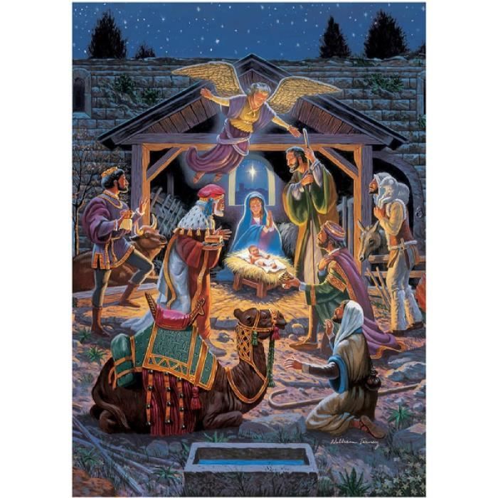 Tableau Broderie Diamant Vierge à L'Enfant - Cadre Doré 56x46 Cm