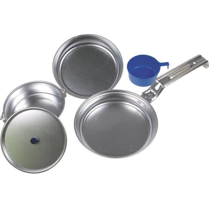 LOT DE 4 GAMELLES DELUXE POELE CASSEROLE BOL ET TASSE EN ALUMINIUM FOX OUTDOOR CAMPING PIQUE