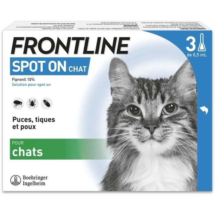 Comparer les prix de FRONTLINE 3 Pipettes antiparasitaires pour chat - Puces, tiques, poux
