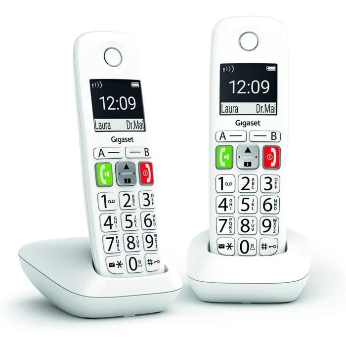 Gigaset E290 Duo - Telephone Fixe sans Fil Blanc, 2 combines avec Grand ecran retroeclaire, larges Touches, Fonction Blocage D'a