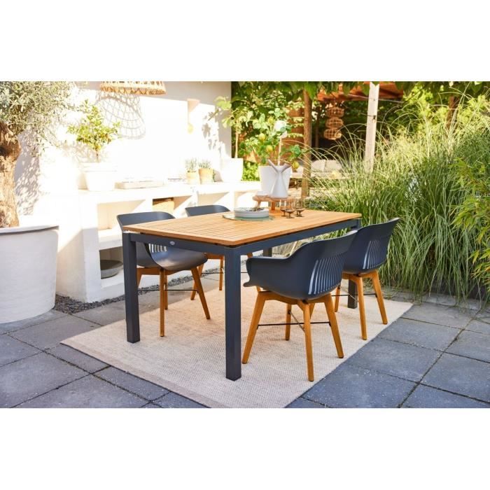 table de jardin primavera - aluminium et eucalyptus - l 220 x p 100 x h 74 cm - gris - hartman