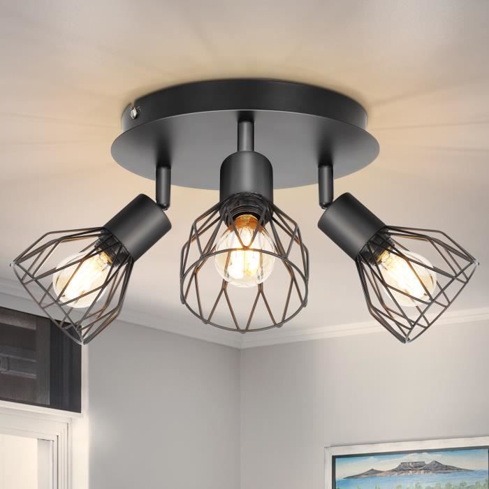Kimjo Plafonnier Spot de Plafond avec 3 Spots Douille E14 Applique Rétro pour Chambre Séjour Couloir Café Max 40W Sans ampoules