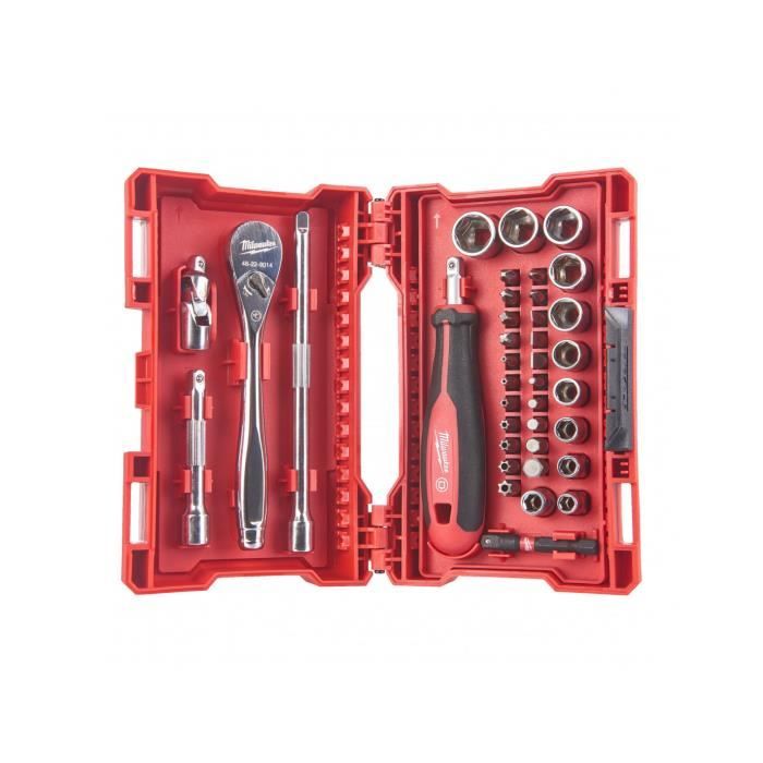 Coffret clés à cliquet 14 + douilles + embouts 38 pièces 4932479096 Milwaukee