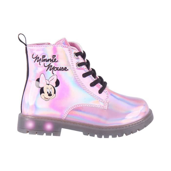 bottines lumineuses pour fille cerda minnie - rose - pointure 31 - synthétique - talon plat - fermeture scratch