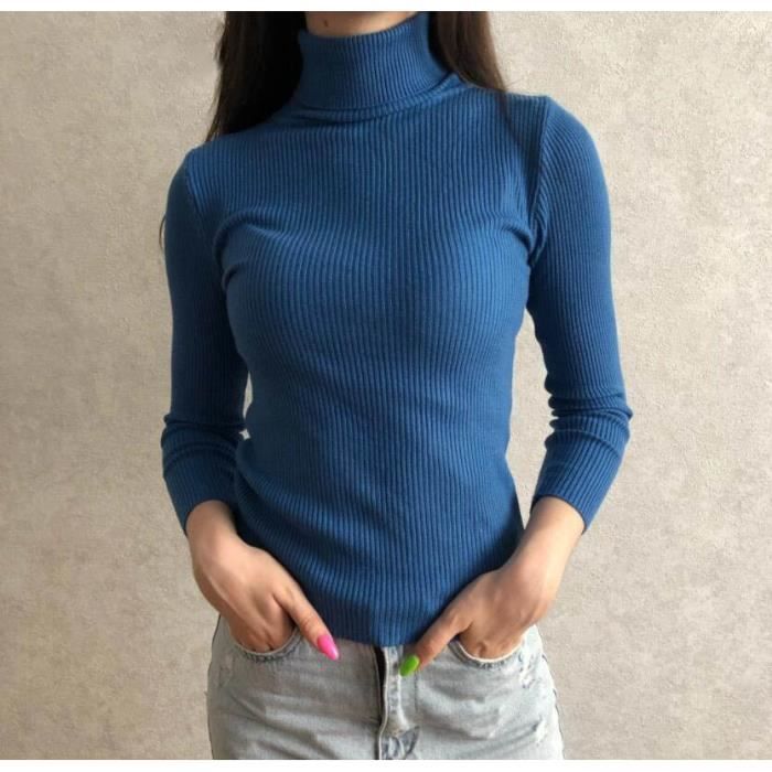 T-shirt Manches Longues Col Roulé Femme - Léger, Chaud, Extensible, Basique Pour Automne/hiver