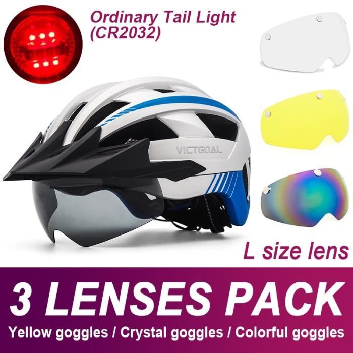 Casque vélo,casque de vélo avec lunettes, pour hommes et femmes, lumière  arrière LED et visière solaire, pour vtt - Set7 (Silver) - Cdiscount Sport