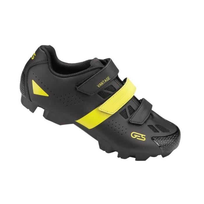 Chaussures VTT Ges Vantage2 - Noir/Jaune Fluo - 3 Velcros - Compatible SPD
