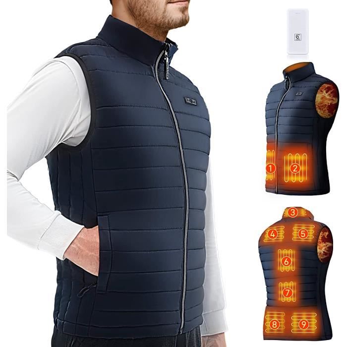 Gilet Chauffant Électrique Avec Batterie 20000mAh Veste Chauffante homme  Sans Manche ultraléger 6 Zones réchauffeurs,Taille