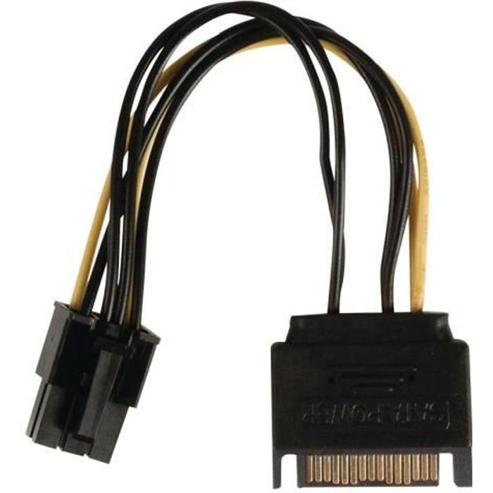 à 15 Broches Câble vidéo vidéo SATA PCI-E pour Disque Dur de Carte Graphique Noir et Jaune 6 + 2 Câble Adaptateur Secteur Professionnel SATA 8 Broches 