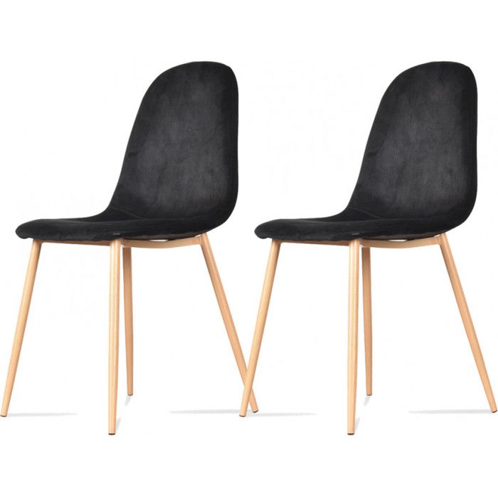 chaises en velours josef opjet - lot de 2 - pieds façon bois - noir