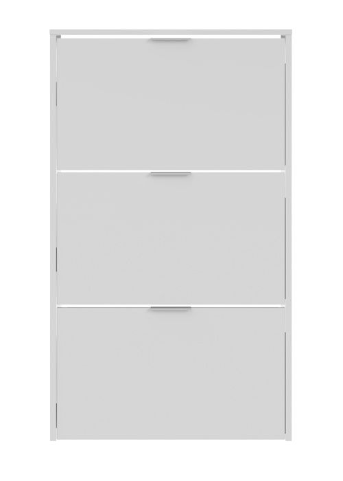 Commode à chaussures en bois de 3 portes coloris blanc brillant - Dim : 113 x 60 x 22 cm Commode à chaussures en bois de 3 portes coloris blanc brillant - Dim : 113 x 60 x 22 cm