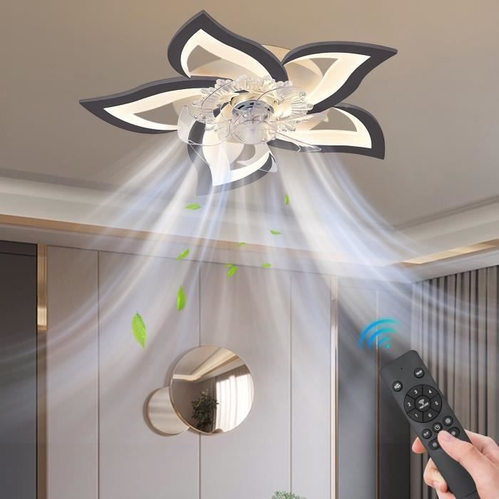 Ventilateur de Plafond 220V 50W Lumière du Ventilateur de Plafond avec Lumière et Telecommnde Contrôle APP Dia.69 cm - Prumya