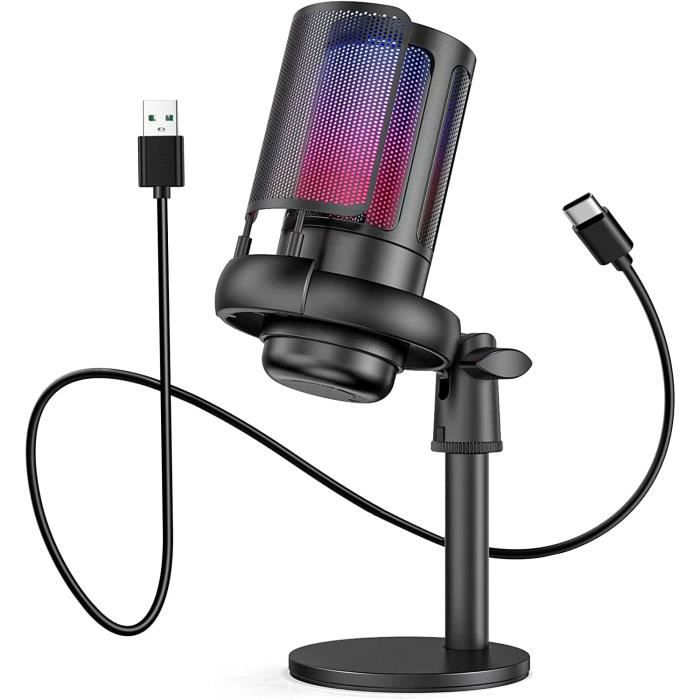 Microphone USB Gaming RGB Avec Réduction De Bruit - Pour Streaming, Podcast, PS5/PS4, PC - Plug & Play