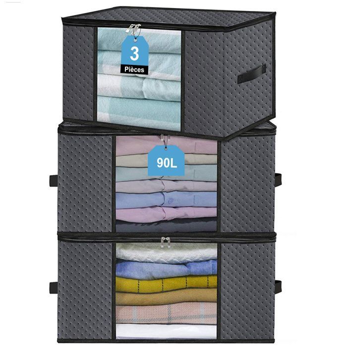 Tapvai Lot De 3 Boîtes De Rangement Pliables Avec Cadre Métal 72L - Sacs De Rangement Couettes Vêtements Gris