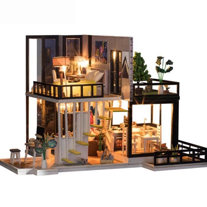 12 À faire soi-même Maison de Poupée kreativraum Bois Maison Villa avec miniature meubles accessoires 1 
