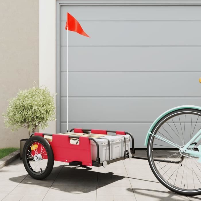 Remorque de vélo cargo rouge SONEW - Tissu Oxford et acier enduit de poudre - Capacité de charge maximale 45 kg