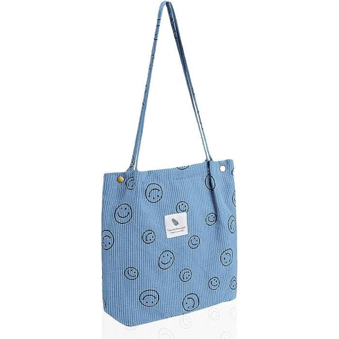 GWAWG Sac Velours Côtelé Tote Bag Femme Grand Format - Sac Cabas Bandoulière Shopping