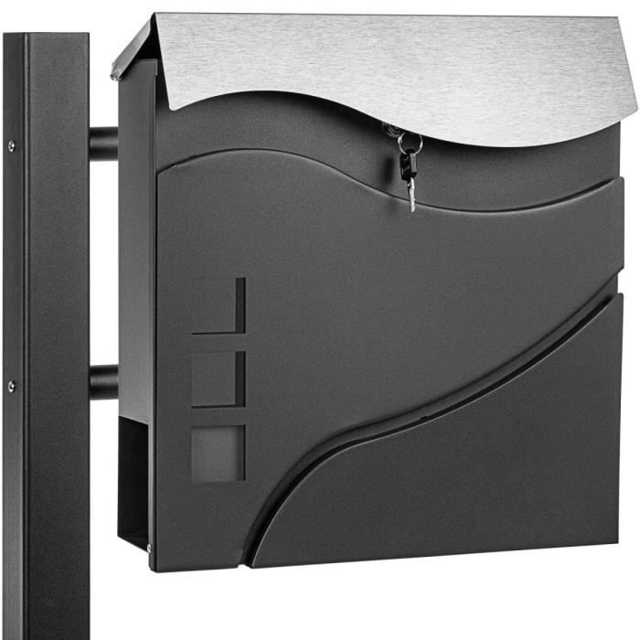 STILISTA® Boîte aux lettres sur pied "Madrid", acier inoxydable, L 37 x H 37 x P 10 cm (hors pied), anthracite