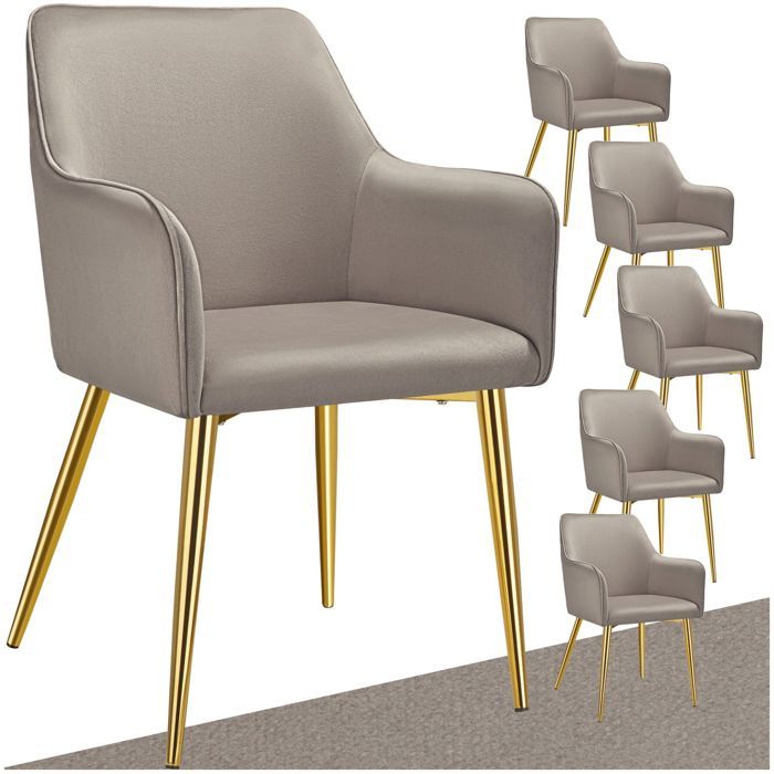 Chaise - TECTAKE - Lot de 6 fauteuils AVANE aspect velours rembourré au style scandinave ergonomique 55 x 635 x 865 cm - Taupe