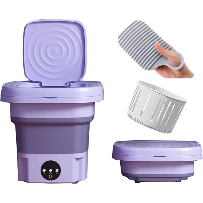 Mini Machine à Laver Pliable 8L – Portable – Séchage – 220V – Violette/Verte