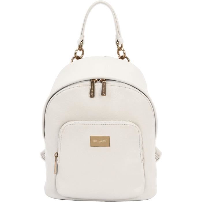 David Jones Petit Sac à Dos Femme Cuir PU Noir - Mini Cartable Ville Élégant, Bretelles Réglables, Poche Avant, Détails Dorés