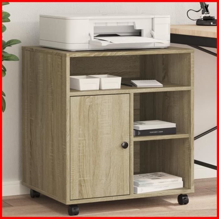 Support dimprimante - V BESTLIFE - Chêne sonoma - 60x50x67 cm - 4 roulettes - Bureau contemporain