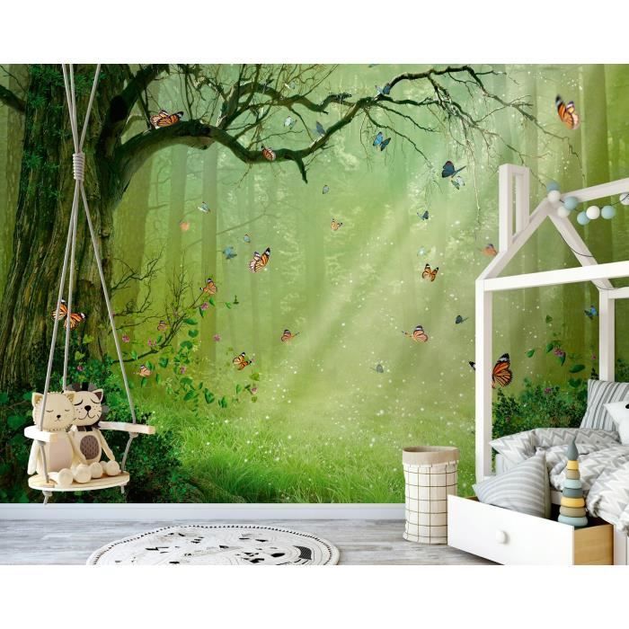 Papier Peint Intissé Panoramique Forêt enchantée Enfant Fille 368x254 cm Tapisserie Chambre Photo Non Tissé Muraux Trompe l'oeil