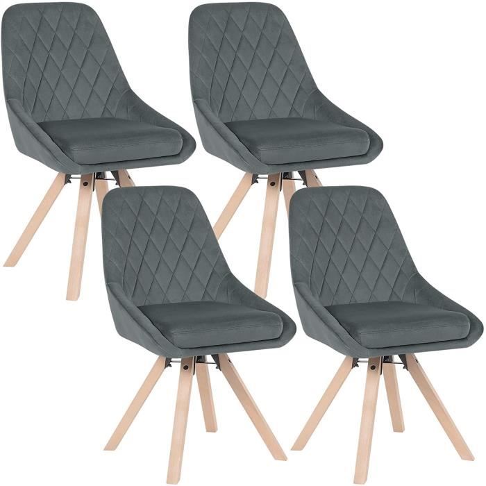 woltu lot de 4 chaises pivotantes de salle à manger, chaise de cuisine en velours, pieds en bois massif, gris foncé bh359dgr-4