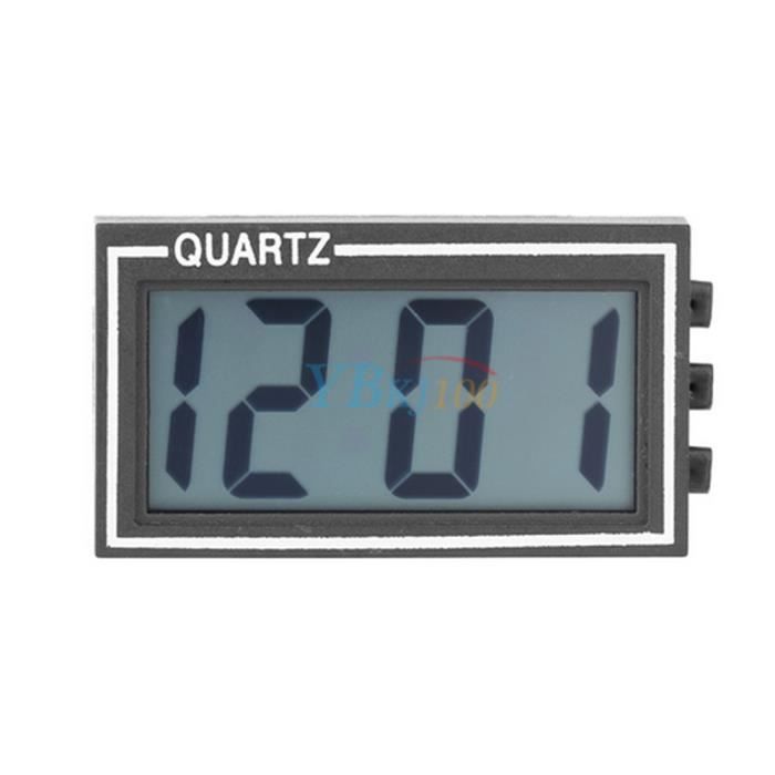 Horloge Numérique LCD Pour Voiture Ou Bureau - Affichage Date/heure - Alimentation Pile - Adhésif Inclus - Écran 46,5 X 22 Mm